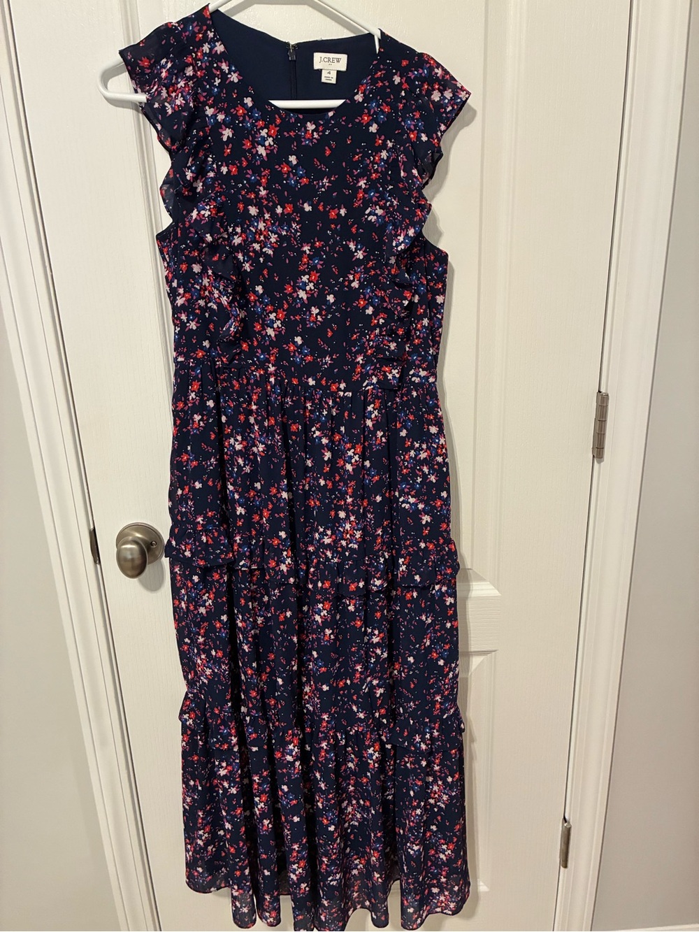 J. Crew Navy Floral Shift Dress with Pink and Red Blossoms